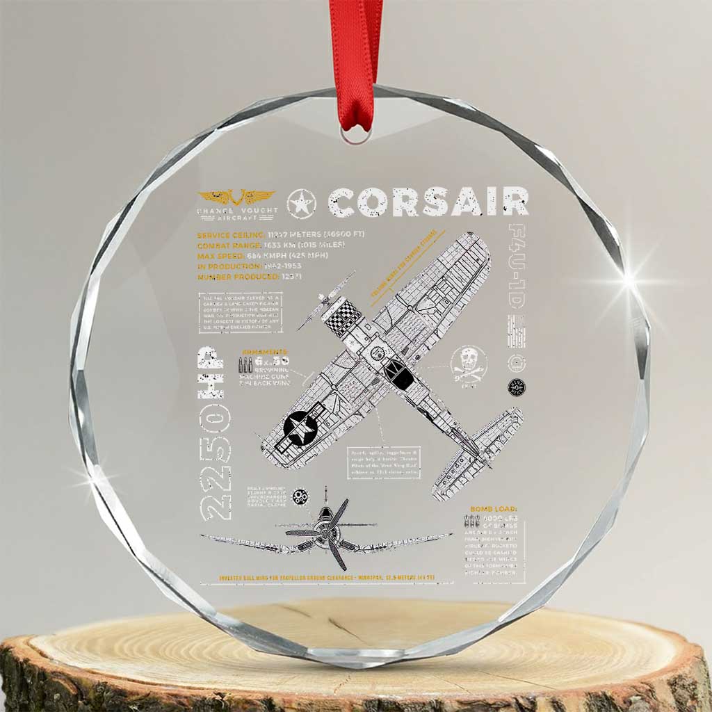 F4U Corsair Crystal Glass Ornament WW2 Fighter Plane US WWII Warbird Vintage TS02 Transparent Glass 3'' Circle Print Your Wear