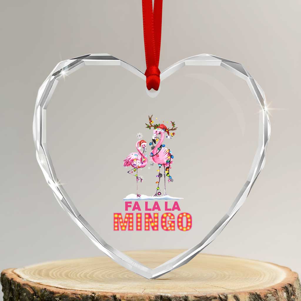 Fa La La Mingo Flamingo Hawaiian Xmas Heart Crystal Glass Ornament TS09 Transparent Glass 3'' Heart Print Your Wear
