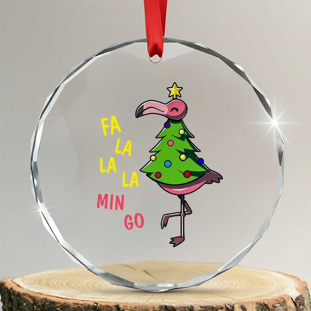 Fa La La Mingo Flamingo Hawaiian Xmas Tree Crystal Glass Ornament TS09 Transparent Glass 3'' Circle Print Your Wear