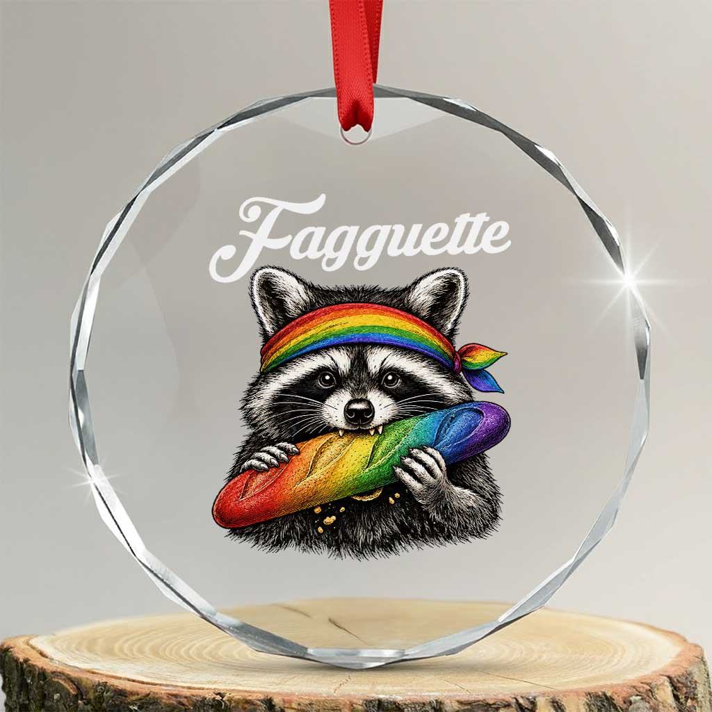 Faguette LGBTQ Crystal Glass Ornament Funny Pride Raccoon Rainbow TS14 Transparent Glass 3'' Circle Print Your Wear