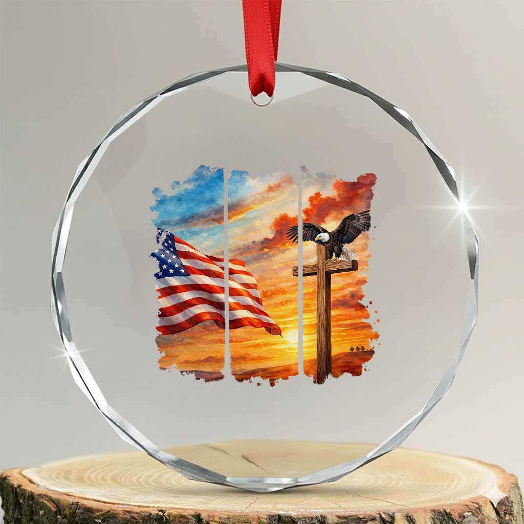 Faith And Freedom Christian American Flag Eagle Crystal Glass Ornament American Faith Pride TS12 Transparent Glass 3'' Circle Print Your Wear