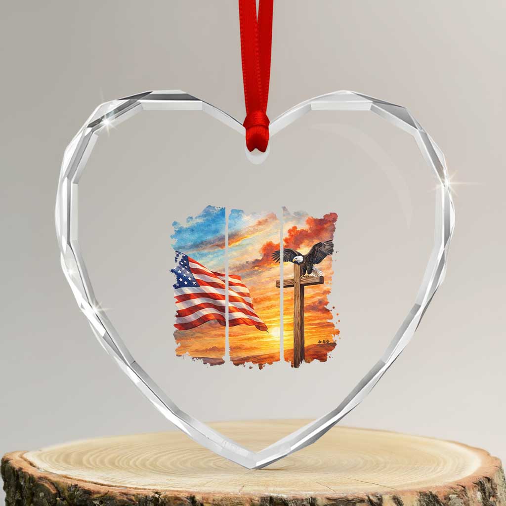 Faith And Freedom Christian American Flag Eagle Heart Crystal Glass Ornament American Faith Pride TS12 Transparent Glass 3'' Heart Print Your Wear