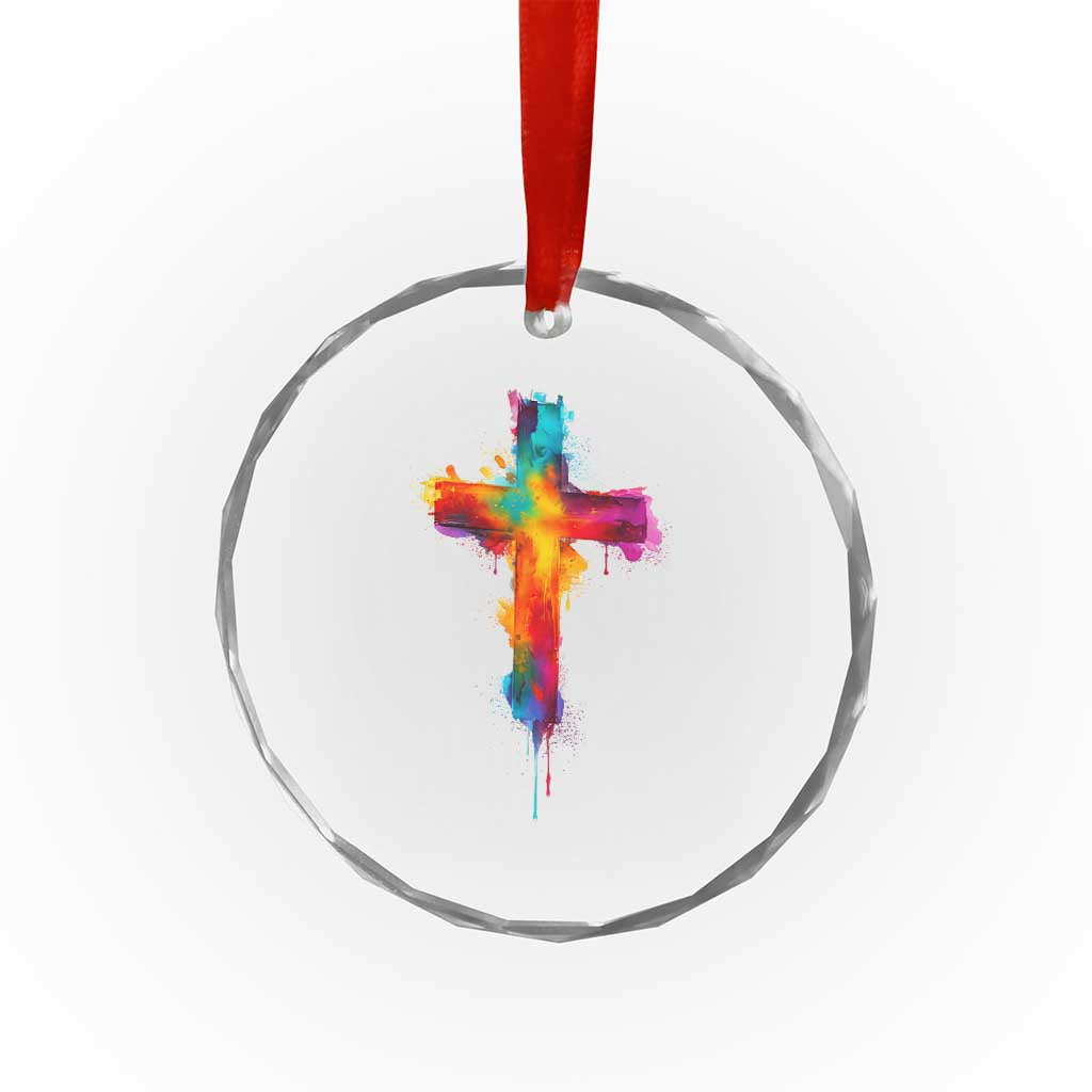 Faith Cross Crystal Glass Ornament Christian Believe Blessed By God Colorful Watercolor Graphic TS10 Print Your Wear