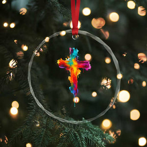 Faith Cross Crystal Glass Ornament Christian Believe Blessed By God Colorful Watercolor Graphic TS10 Print Your Wear