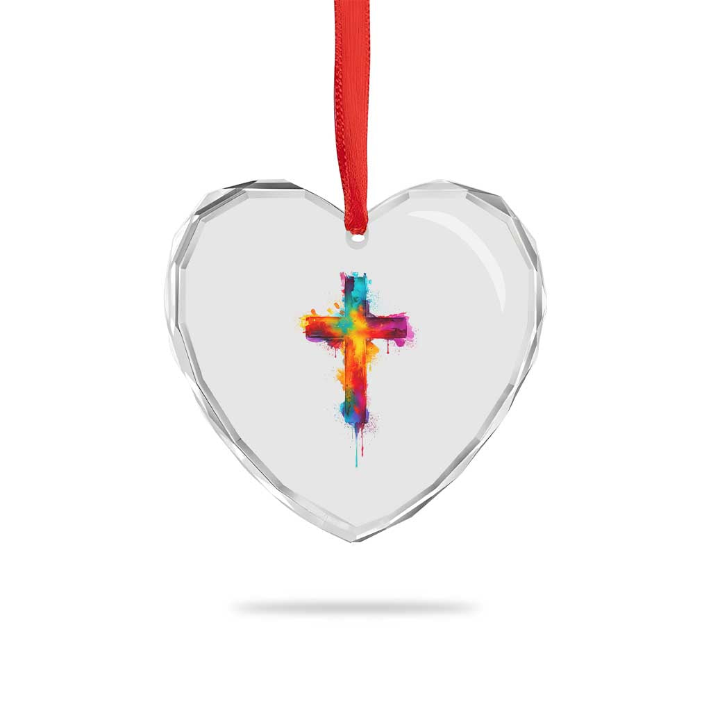 Faith Cross Heart Crystal Glass Ornament Christian Believe Blessed By God Colorful Watercolor Graphic TS10 Print Your Wear