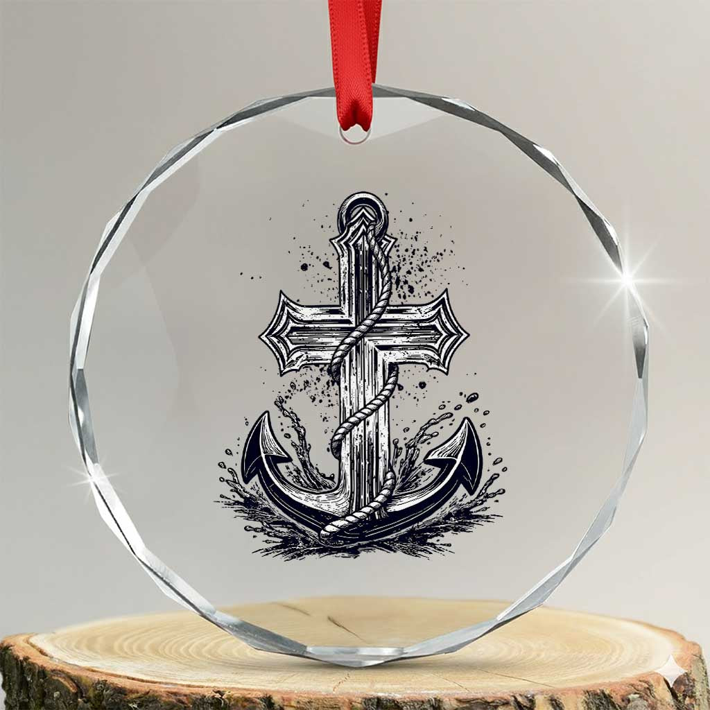 Faith Family Fishing Jesus Cross Anchor Crystal Glass Ornament Funny Christian Fisherman TS12 Transparent Glass 3'' Circle Print Your Wear