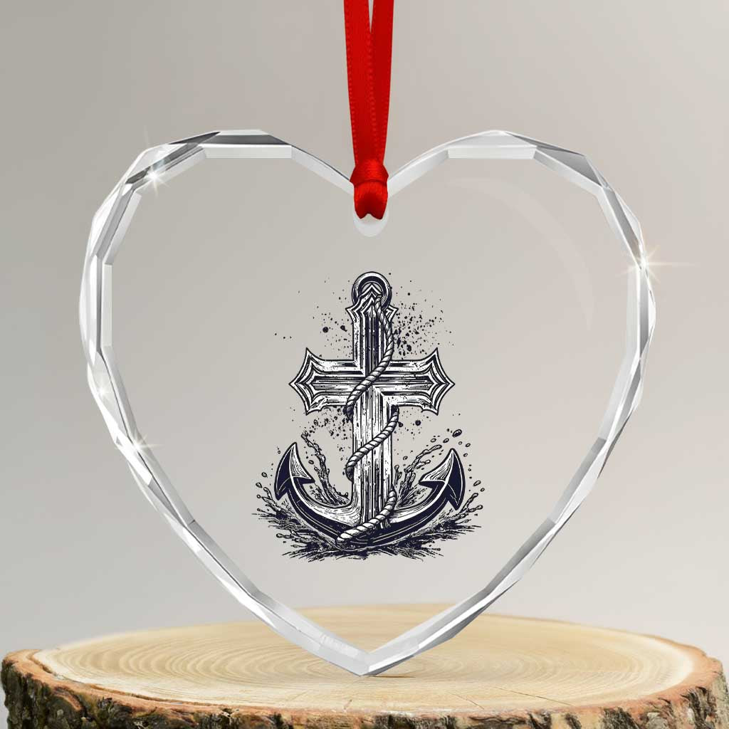 Faith Family Fishing Jesus Cross Anchor Heart Crystal Glass Ornament Funny Christian Fisherman TS12 Transparent Glass 3'' Heart Print Your Wear
