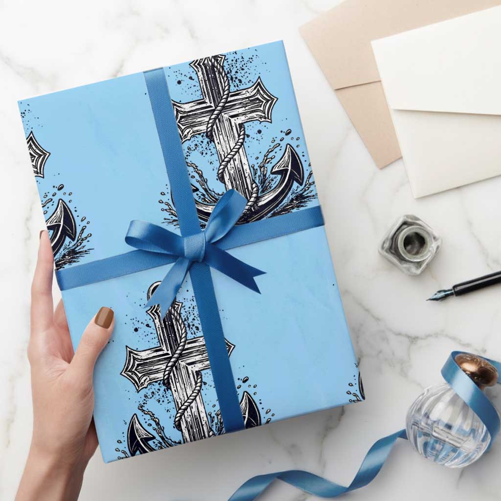 Faith Family Fishing Jesus Cross Anchor Wrapping Paper Roll Funny Christian Fisherman TS12 Light Blue Print Your Wear
