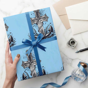 Faith Family Fishing Jesus Cross Anchor Wrapping Paper Roll Funny Christian Fisherman TS12 Light Blue Print Your Wear