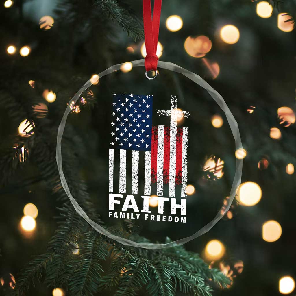 Faith Family Freedom Crystal Glass Ornament Charlie Kirk Patriotic Christian Vintage USA Flag TS10 Print Your Wear