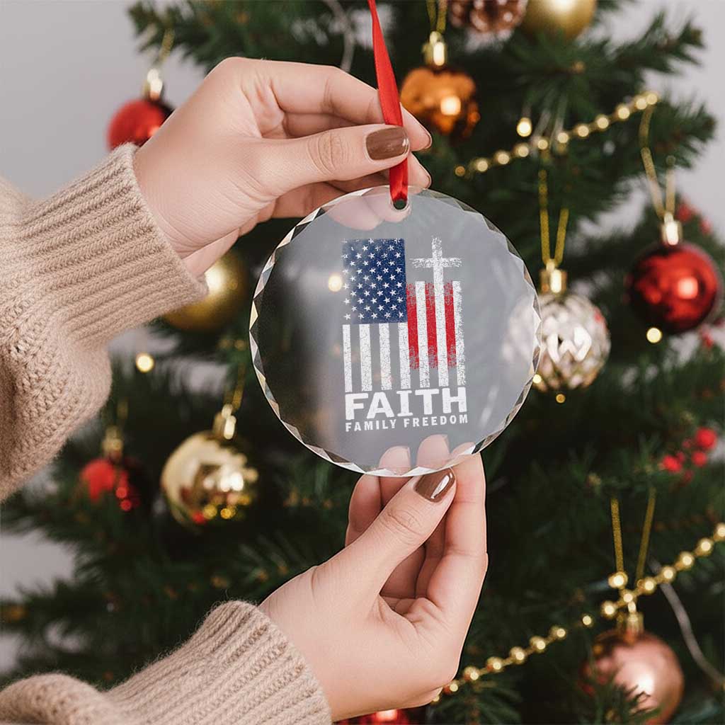 Faith Family Freedom Crystal Glass Ornament Charlie Kirk Patriotic Christian Vintage USA Flag TS10 Print Your Wear