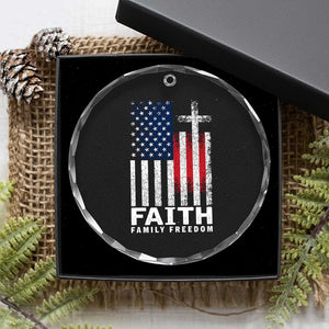 Faith Family Freedom Crystal Glass Ornament Charlie Kirk Patriotic Christian Vintage USA Flag TS10 Print Your Wear