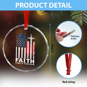 Faith Family Freedom Crystal Glass Ornament Charlie Kirk Patriotic Christian Vintage USA Flag TS10 Print Your Wear
