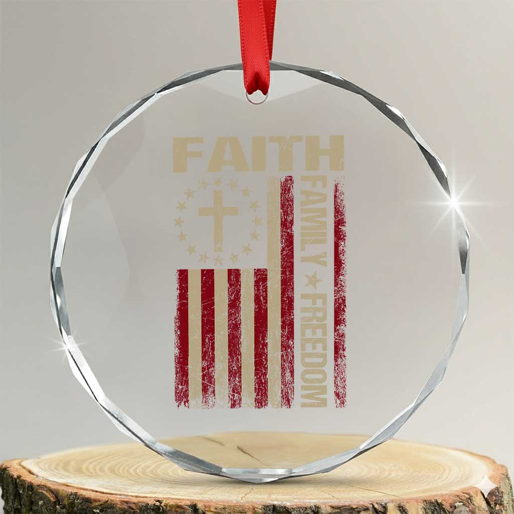 Faith Family Freedom Crystal Glass Ornament Patriotic Christian Vintage USA Flag TS10 Transparent Glass 3'' Circle Print Your Wear