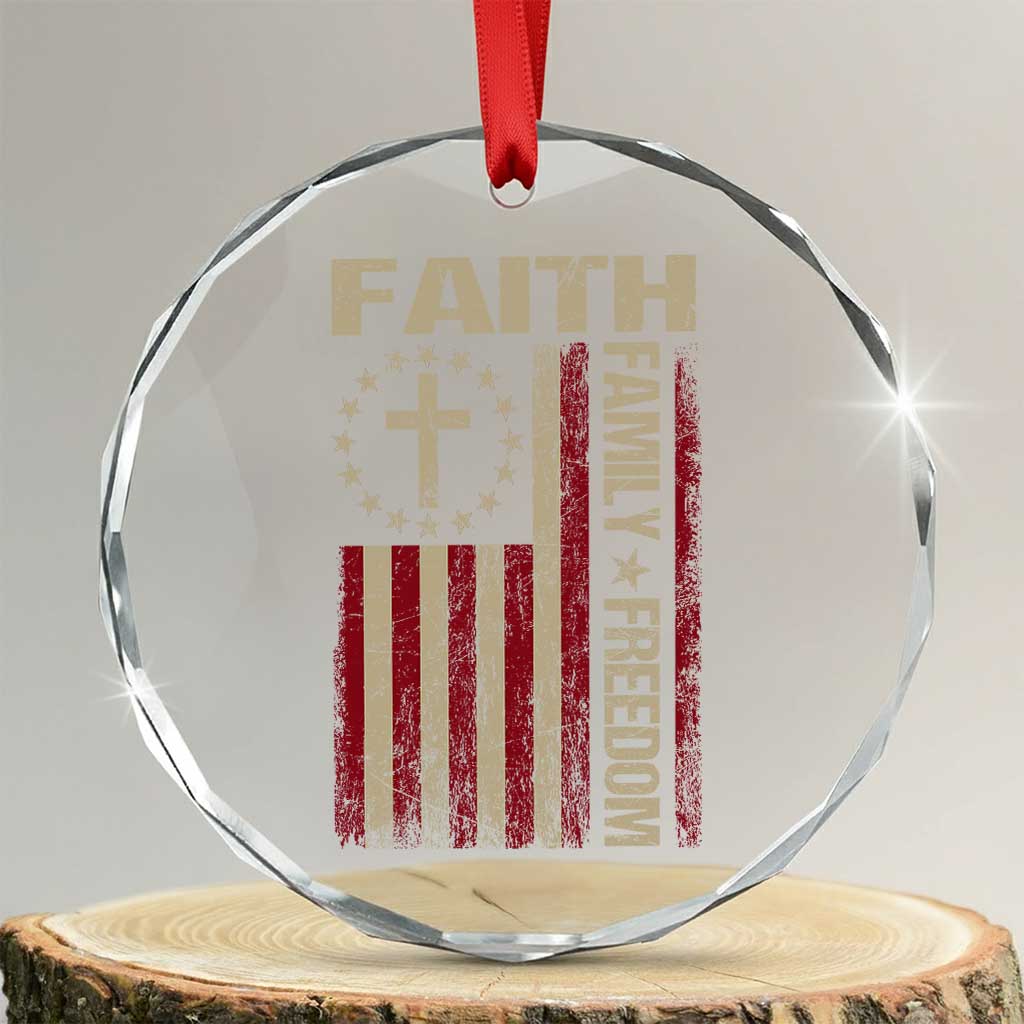 Faith Family Freedom Crystal Glass Ornament Patriotic Christian Vintage USA Flag TS10 Transparent Glass 3'' Circle Print Your Wear
