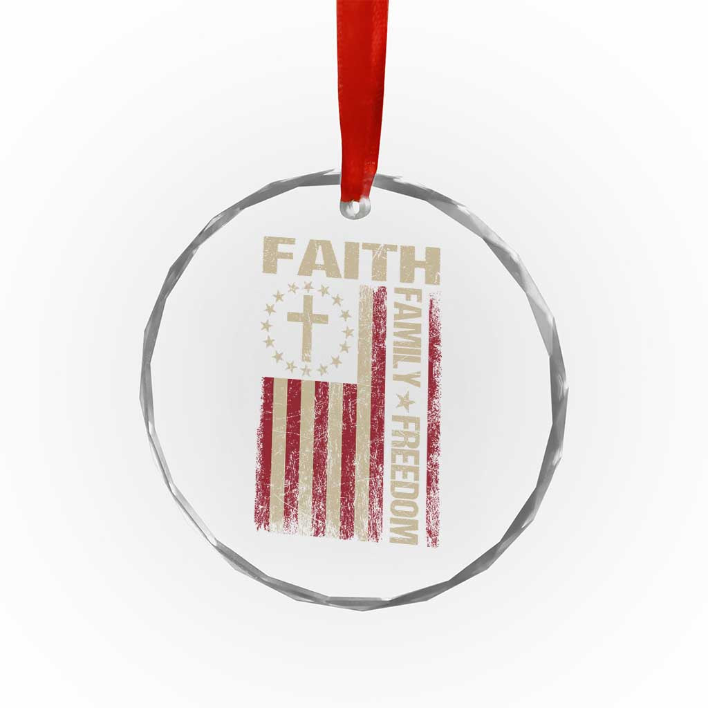 Faith Family Freedom Crystal Glass Ornament Patriotic Christian Vintage USA Flag TS10 Transparent Glass 3'' Circle Print Your Wear
