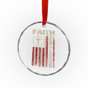 Faith Family Freedom Crystal Glass Ornament Patriotic Christian Vintage USA Flag TS10 Transparent Glass 3'' Circle Print Your Wear