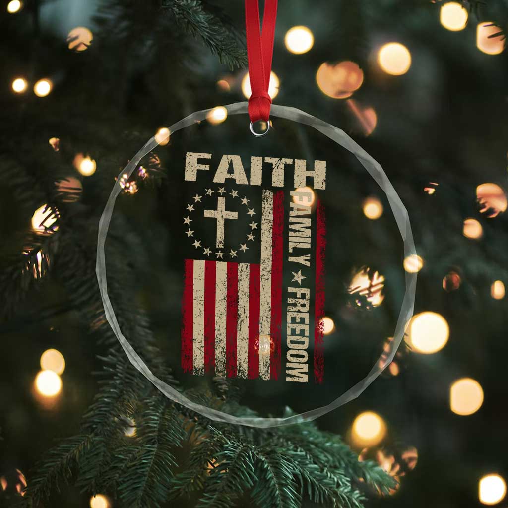 Faith Family Freedom Crystal Glass Ornament Patriotic Christian Vintage USA Flag TS10 Print Your Wear