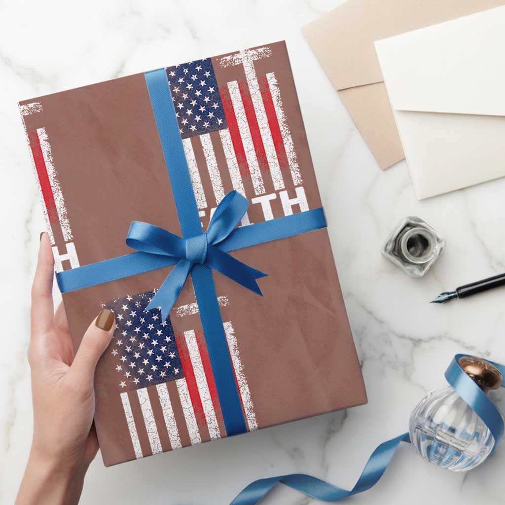 Faith Family Freedom Wrapping Paper Roll Charlie Kirk Patriotic Christian Vintage USA Flag TS10 Mocha Print Your Wear