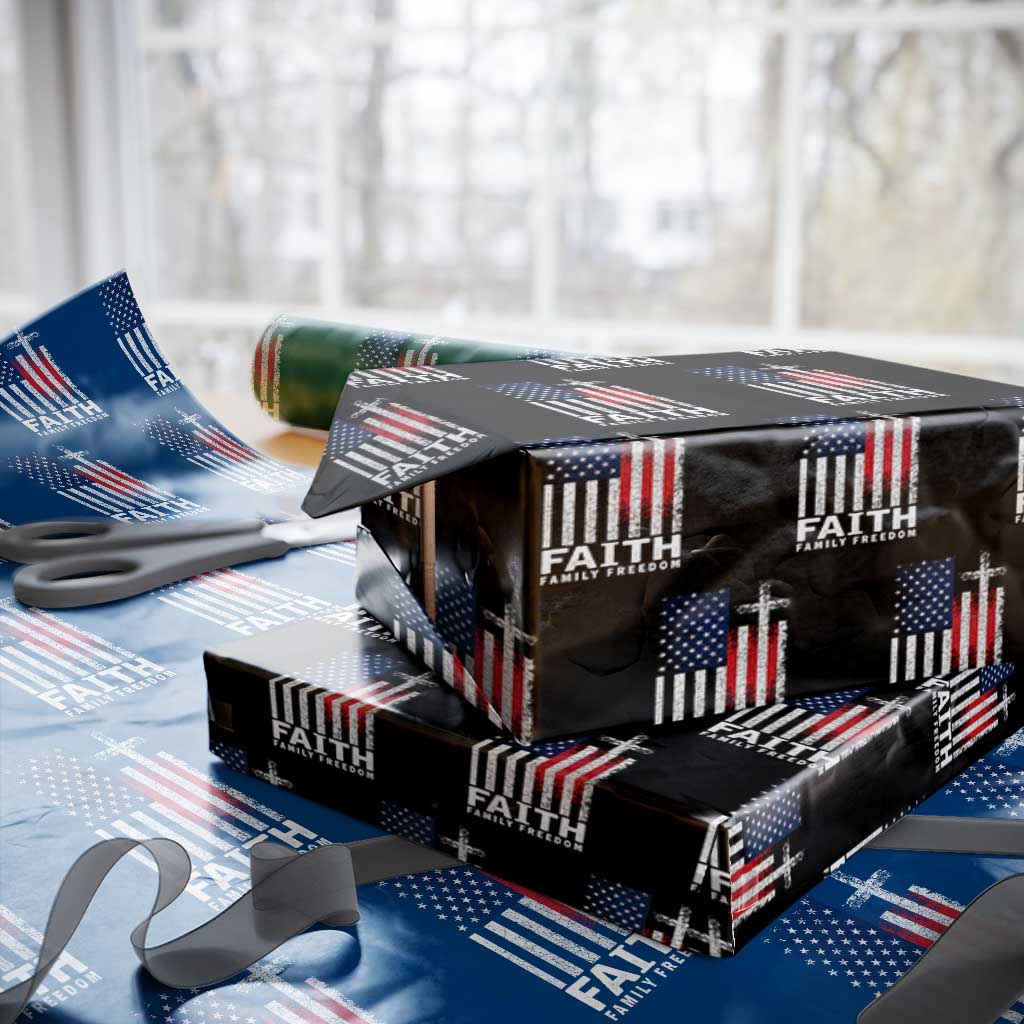 Faith Family Freedom Wrapping Paper Roll Charlie Kirk Patriotic Christian Vintage USA Flag TS10 Black Print Your Wear