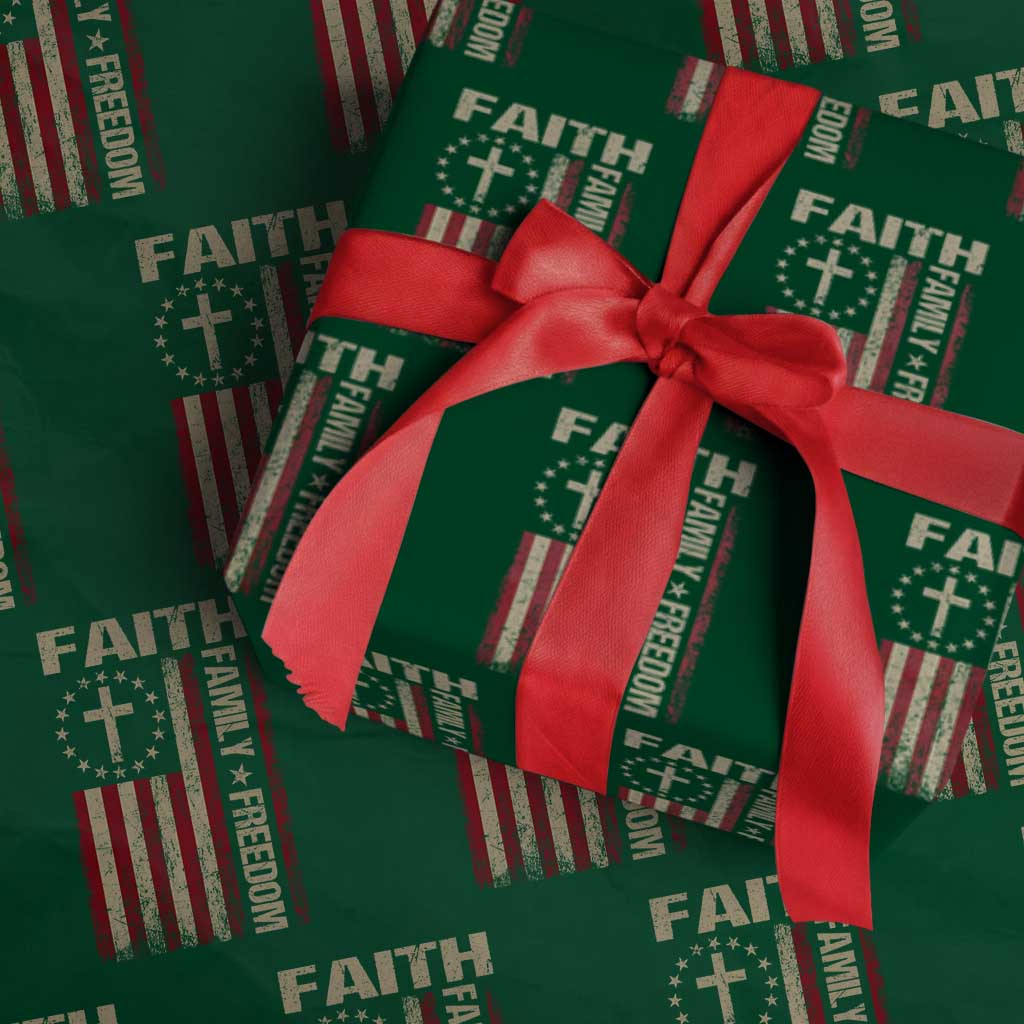 Faith Family Freedom Wrapping Paper Roll Patriotic Christian Vintage USA Flag TS10 Green Print Your Wear