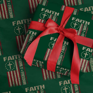 Faith Family Freedom Wrapping Paper Roll Patriotic Christian Vintage USA Flag TS10 Green Print Your Wear