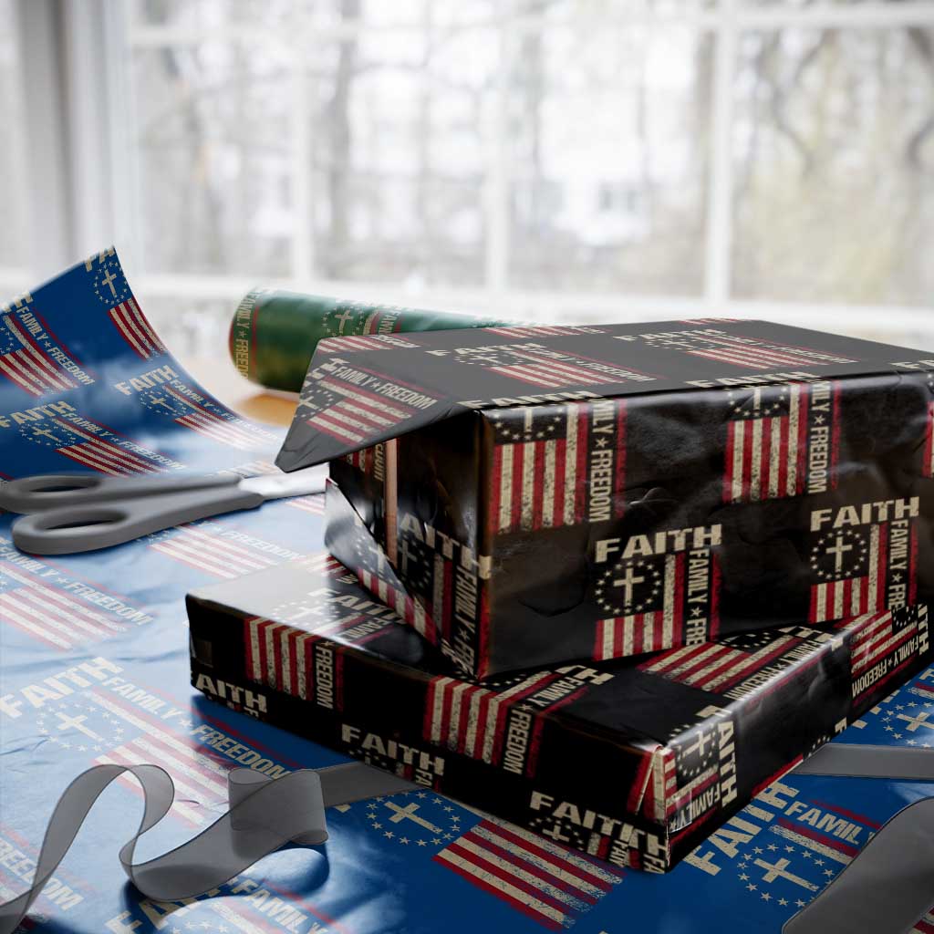 Faith Family Freedom Wrapping Paper Roll Patriotic Christian Vintage USA Flag TS10 Black Print Your Wear