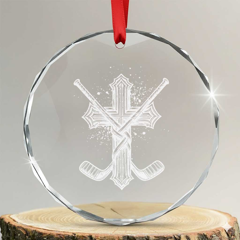 Faith Family Hockey Cross Crystal Glass Ornament Religious Ice Hockey Lover Gift TS12 Transparent Glass 3'' Circle Print Your Wear