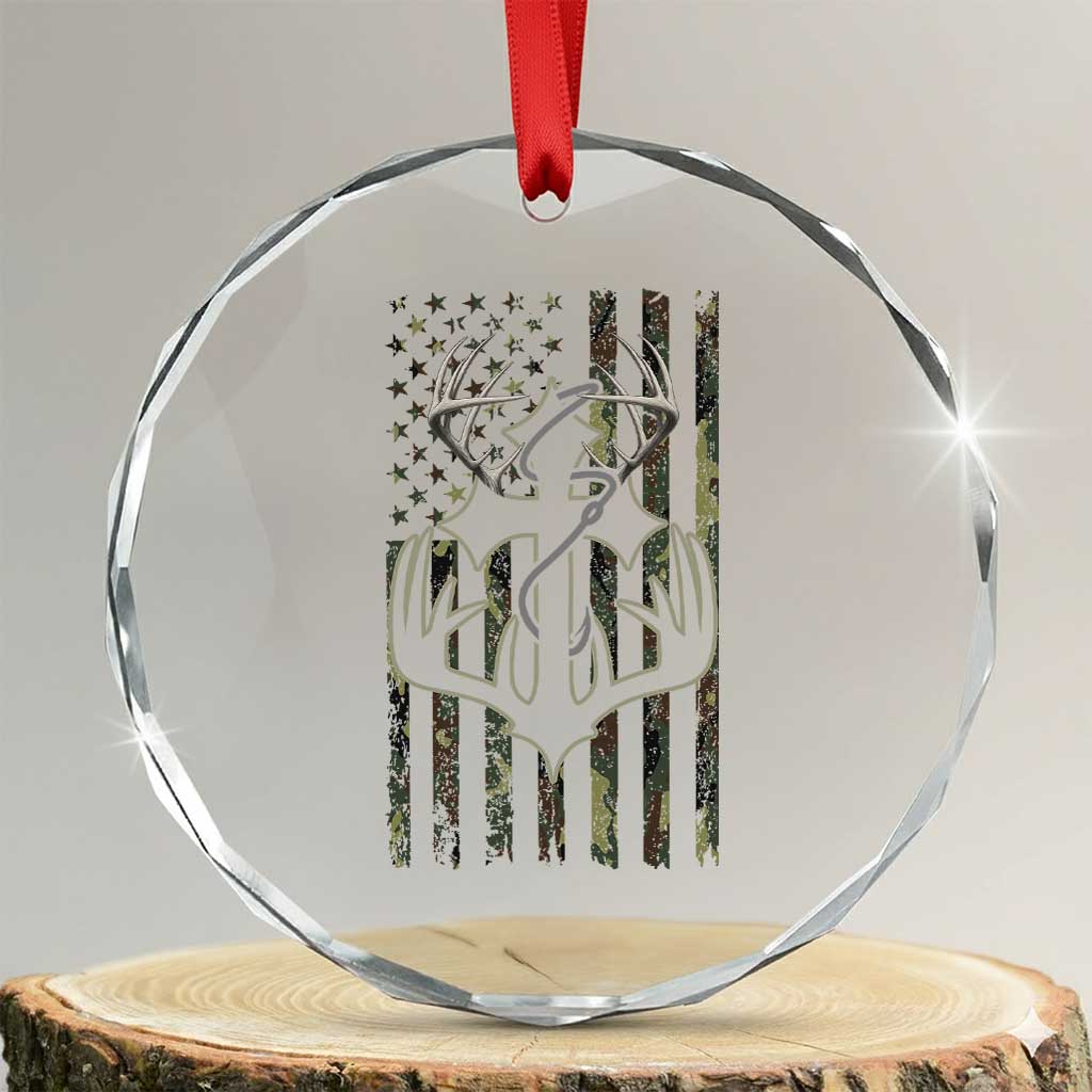 Faith Fishing Hunting Camo US Flag Cross With Hook Christian Crystal Glass Ornament TS11 Transparent Glass 3'' Circle Print Your Wear