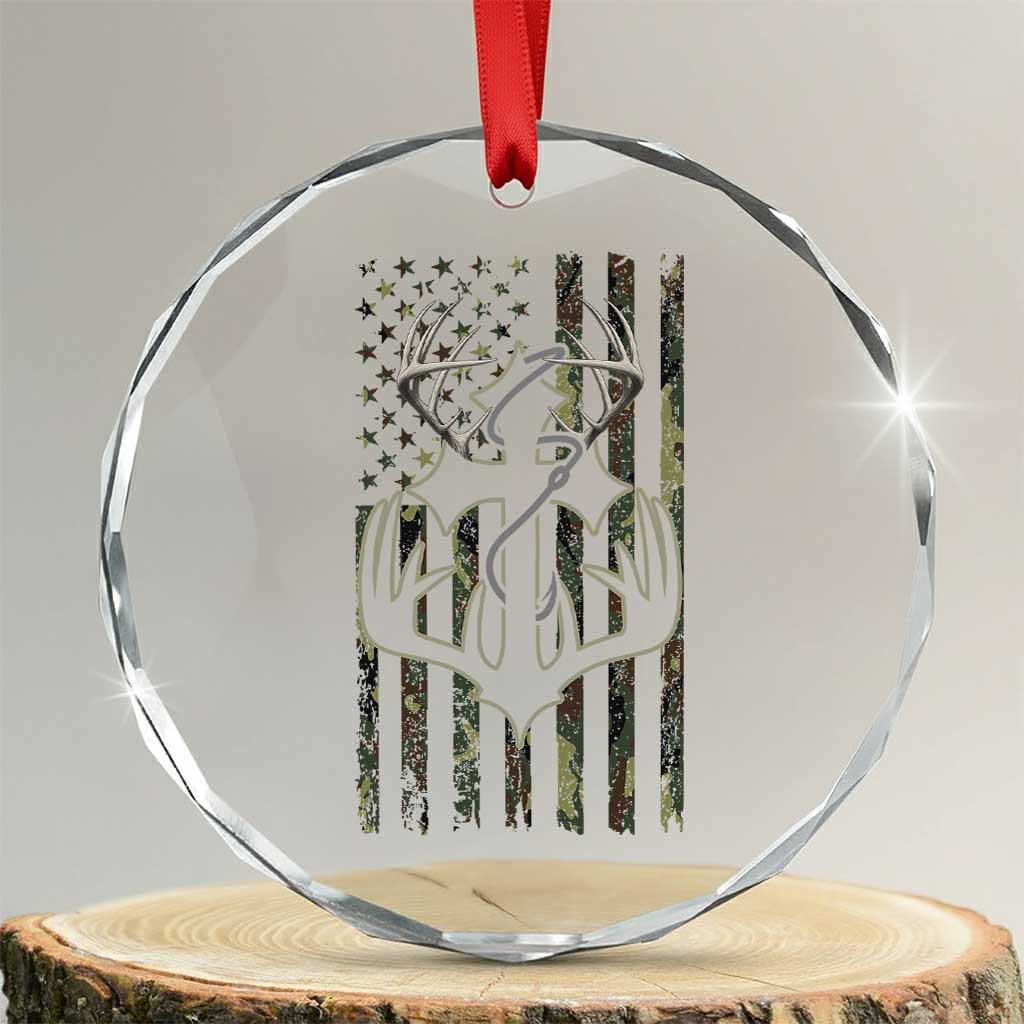 Faith Fishing Hunting Camo US Flag Cross With Hook Christian Crystal Glass Ornament TS11 Transparent Glass 3'' Circle Print Your Wear