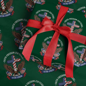 Faith Freedom 250 Years Patriotic Eagle Wrapping Paper Roll USA Flag Christian Cross 1776 to 2026 Semiquincentennial