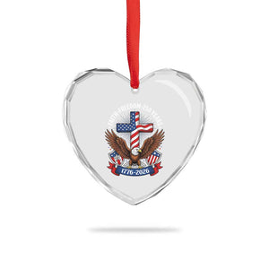 Faith Freedom 250 Years Patriotic Eagle Heart Crystal Glass Ornament USA Flag Christian Cross 1776 to 2026 Semiquincentennial