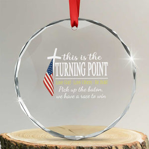 Faith Fueled Turning Point Crystal Glass Ornament Christian Patriot Cross and American Flag TS02 Transparent Glass 3'' Circle Print Your Wear