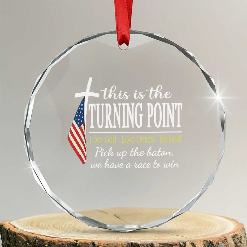 Faith Fueled Turning Point Crystal Glass Ornament Christian Patriot Cross and American Flag TS02 Transparent Glass 3'' Circle Print Your Wear