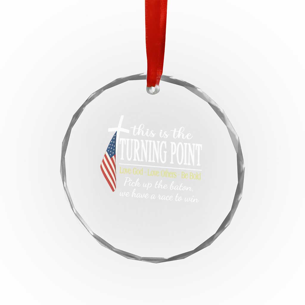 Faith Fueled Turning Point Crystal Glass Ornament Christian Patriot Cross and American Flag TS02 Transparent Glass 3'' Circle Print Your Wear