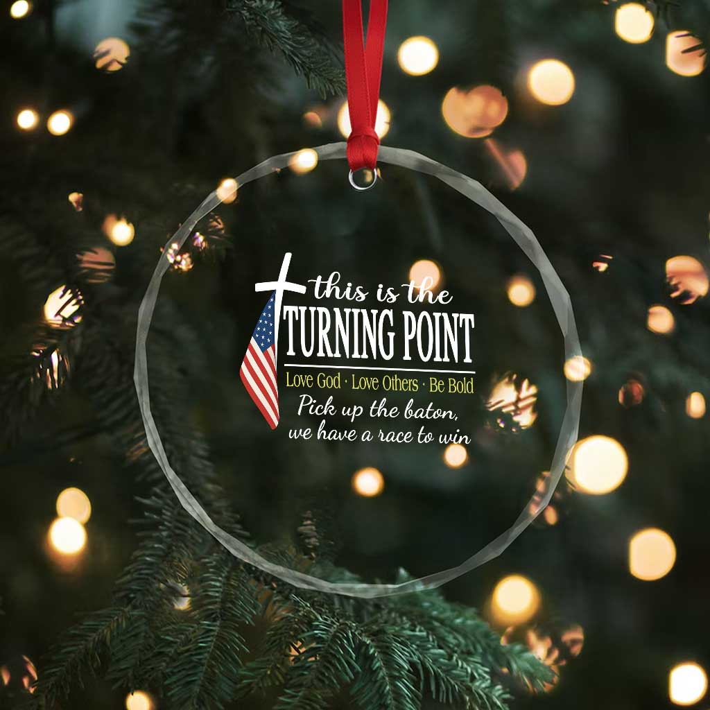 Faith Fueled Turning Point Crystal Glass Ornament Christian Patriot Cross and American Flag TS02 Print Your Wear