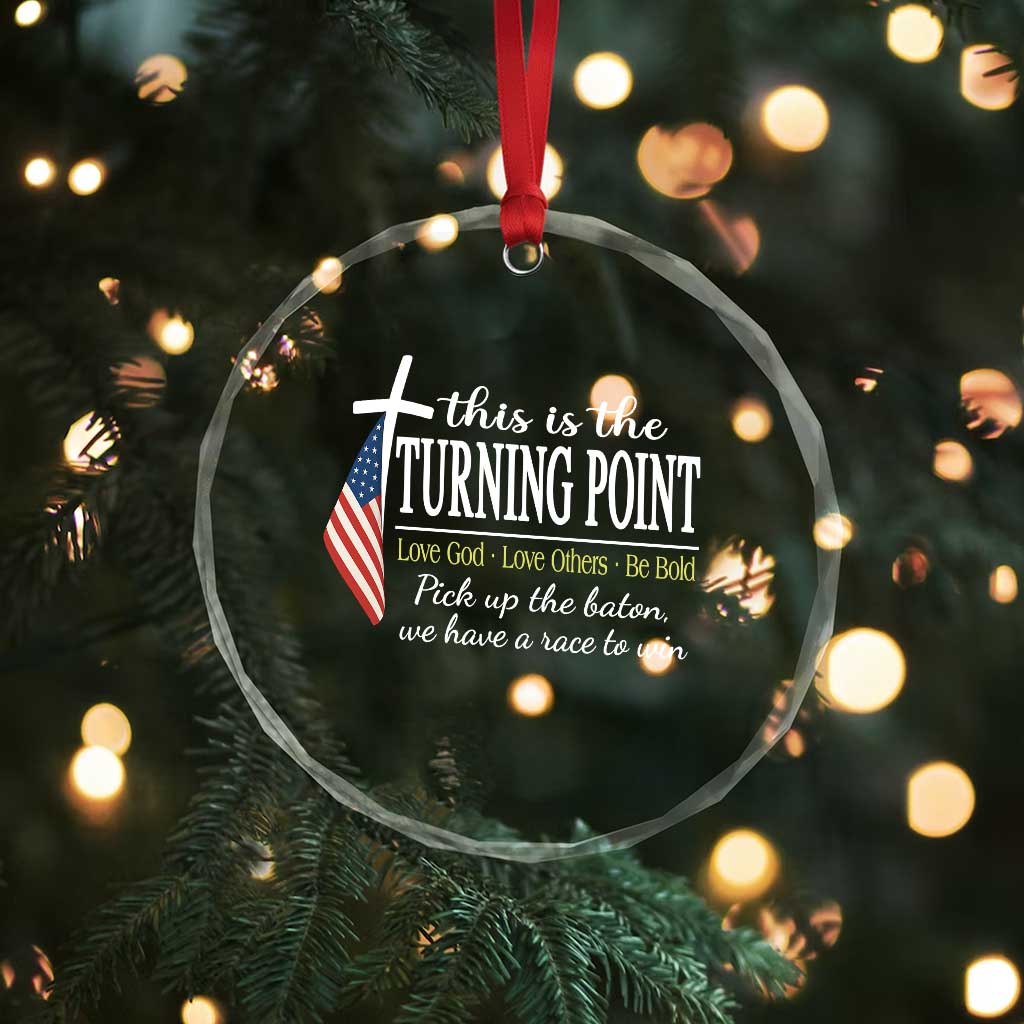 Faith Fueled Turning Point Crystal Glass Ornament Christian Patriot Cross and American Flag TS02 Print Your Wear