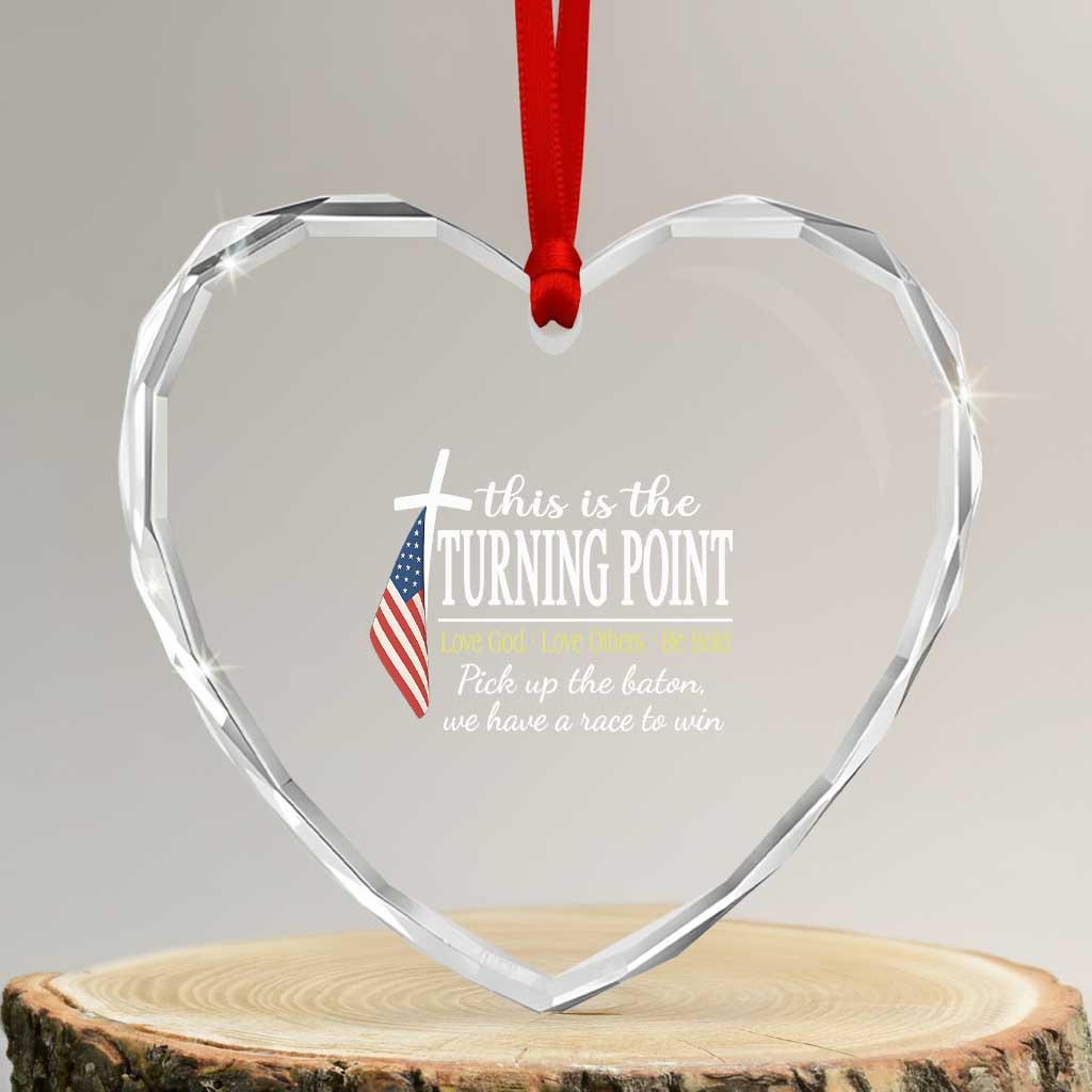 Faith Fueled Turning Point Heart Crystal Glass Ornament Christian Patriot Cross and American Flag TS02 Transparent Glass 3'' Heart Print Your Wear