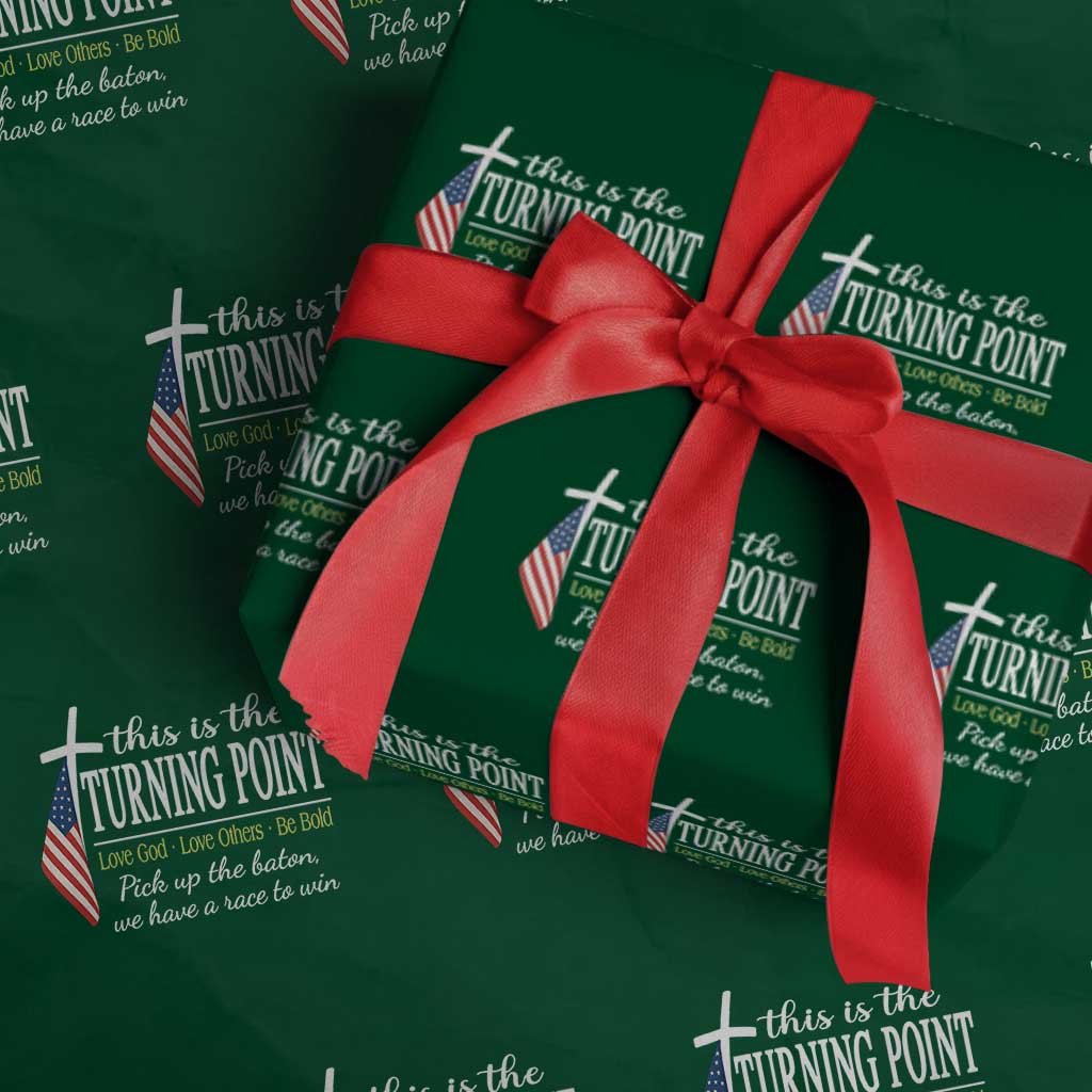 Faith Fueled Turning Point Wrapping Paper Roll Christian Patriot Cross and American Flag TS02 Green Print Your Wear