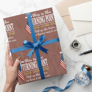 Faith Fueled Turning Point Wrapping Paper Roll Christian Patriot Cross and American Flag TS02 Mocha Print Your Wear
