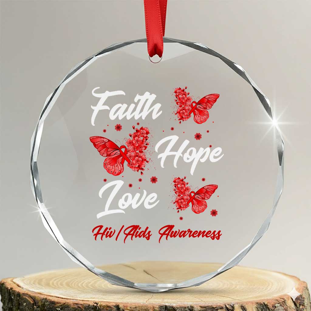 Faith Hope Love HIV AIDS Awareness Butterfly Gift Crystal Glass Ornament TS12 Transparent Glass 3'' Circle Print Your Wear