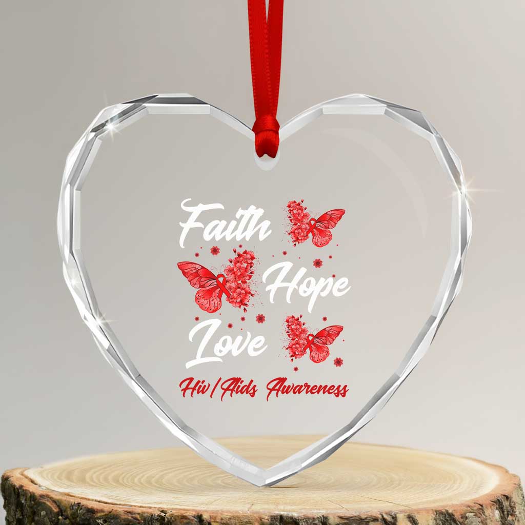 Faith Hope Love HIV AIDS Awareness Butterfly Gift Heart Crystal Glass Ornament TS12 Transparent Glass 3'' Heart Print Your Wear