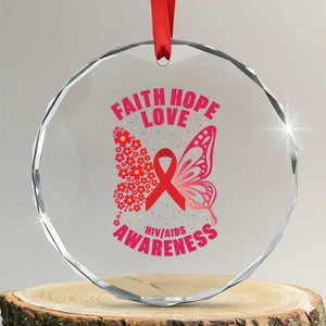 Faith Hope Love HIV Butterfly Crystal Glass Ornament Awareness Month Gift TS12 Transparent Glass 3'' Circle Print Your Wear