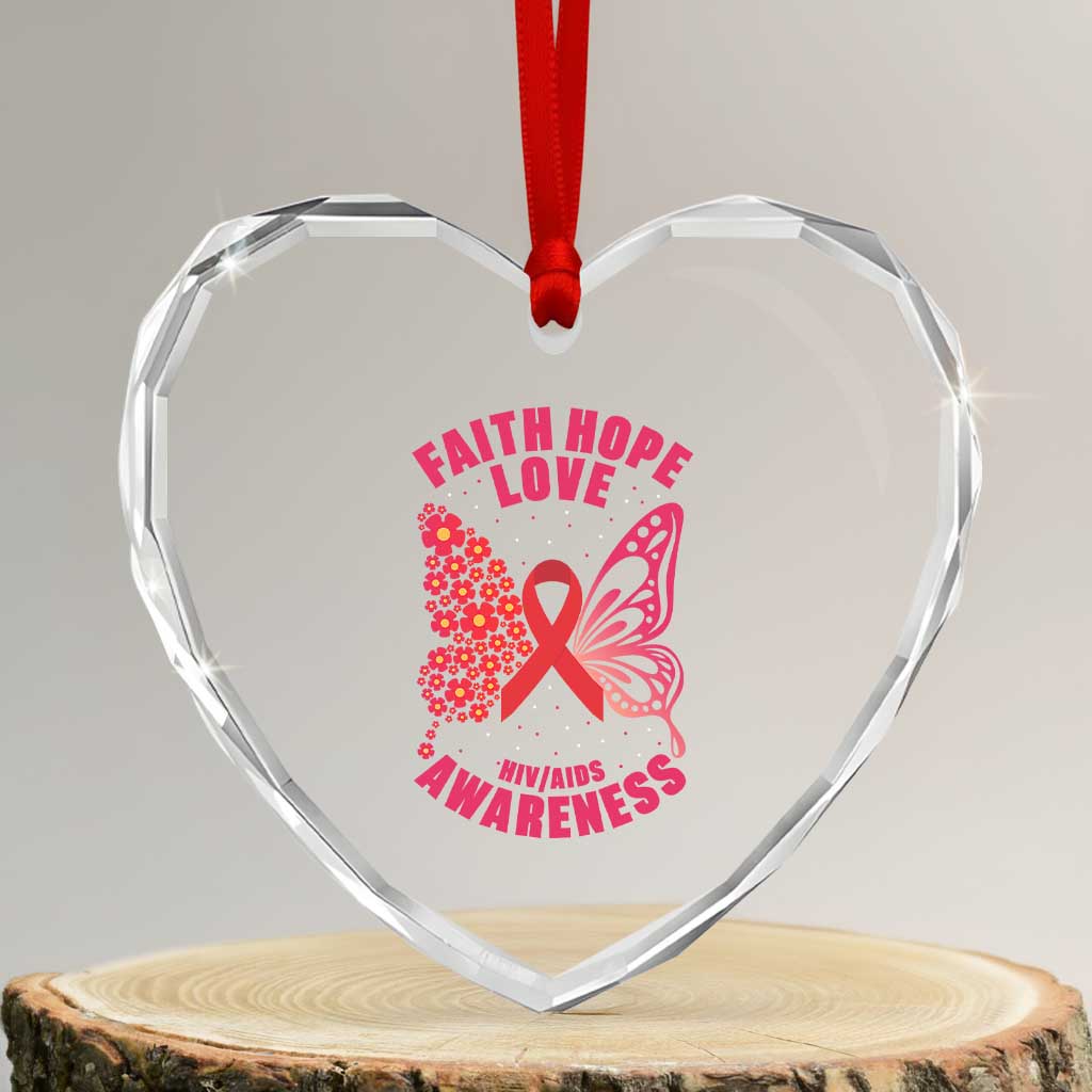 Faith Hope Love HIV Butterfly Heart Crystal Glass Ornament Awareness Month Gift TS12 Transparent Glass 3'' Heart Print Your Wear