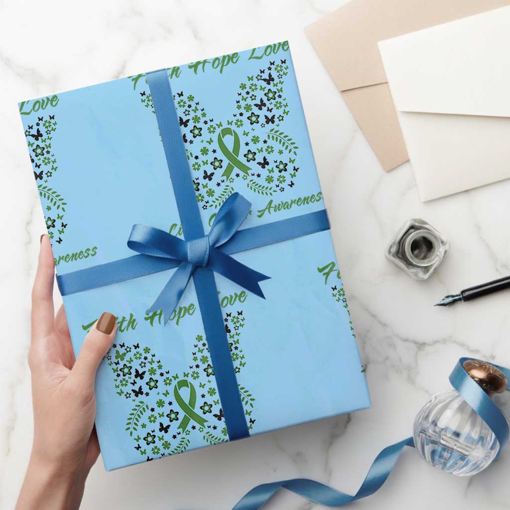 Faith Hope Love Liver Cancer Awareness Wrapping Paper Roll Butterfly Ribbon Floral Gift