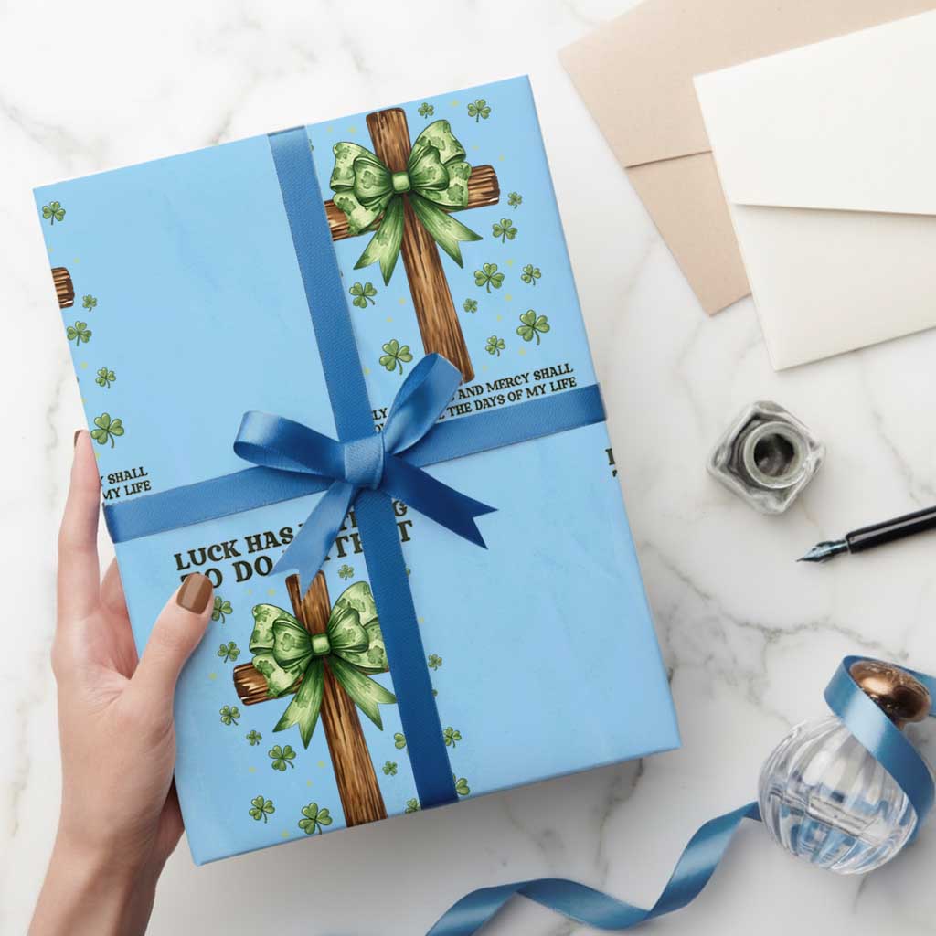 Faith Over Luck St Patrick's Day Wrapping Paper Roll Christian Jesus Bible Verse Psalm 23 TS14 Light Blue Print Your Wear