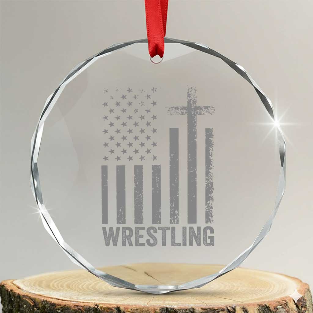 Faith Wrestling Crystal Glass Ornament Christian Wrestler American Flag Cross TS10 Transparent Glass 3'' Circle Print Your Wear