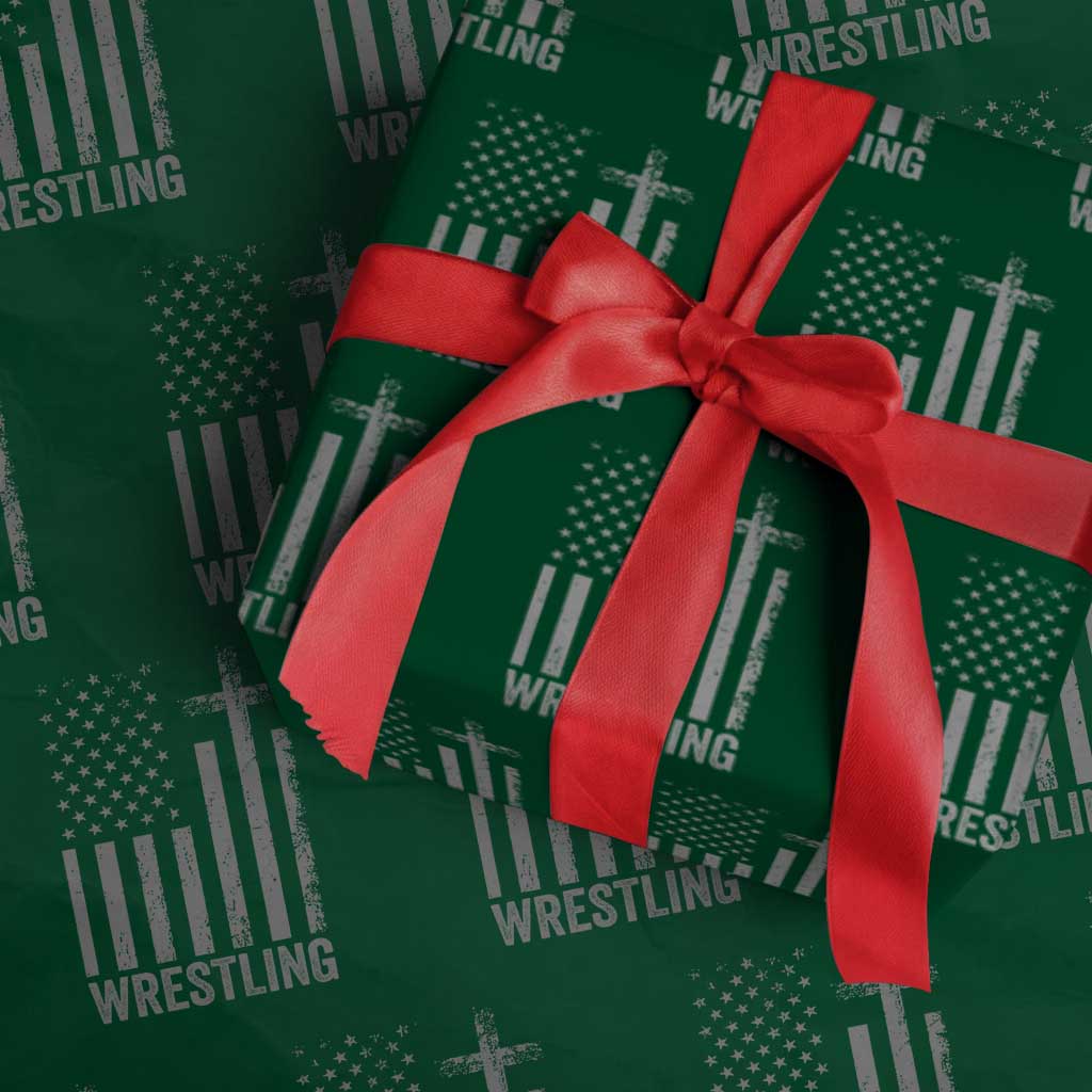 Faith Wrestling Wrapping Paper Roll Christian Wrestler American Flag Cross TS10 Green Print Your Wear
