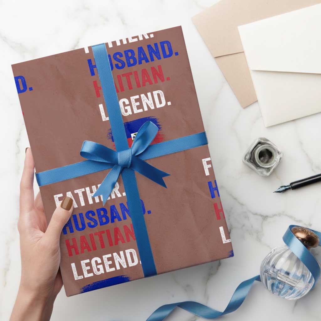 Father Husband Haitian Legend Wrapping Paper Roll Distressed Haiti Flag Dad Gift Father's Day TS02 Mocha Print Your Wear