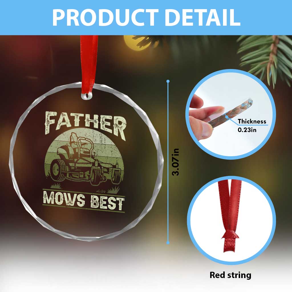 Father Mows Best Crystal Glass Ornament Lawn Mower Mowing Dad Retro Father's Day Gift TS10 Print Your Wear